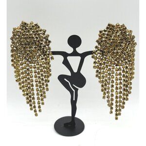 1980s Crystal Gold Rhinestone Elegant Chandelier Earrings-Prong Set